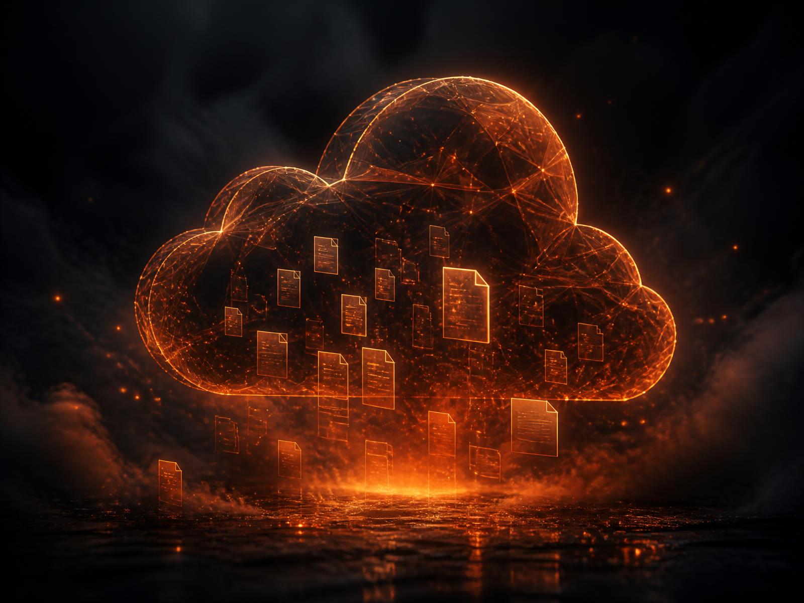 Glowing cloud made of files representing FireCloud storage